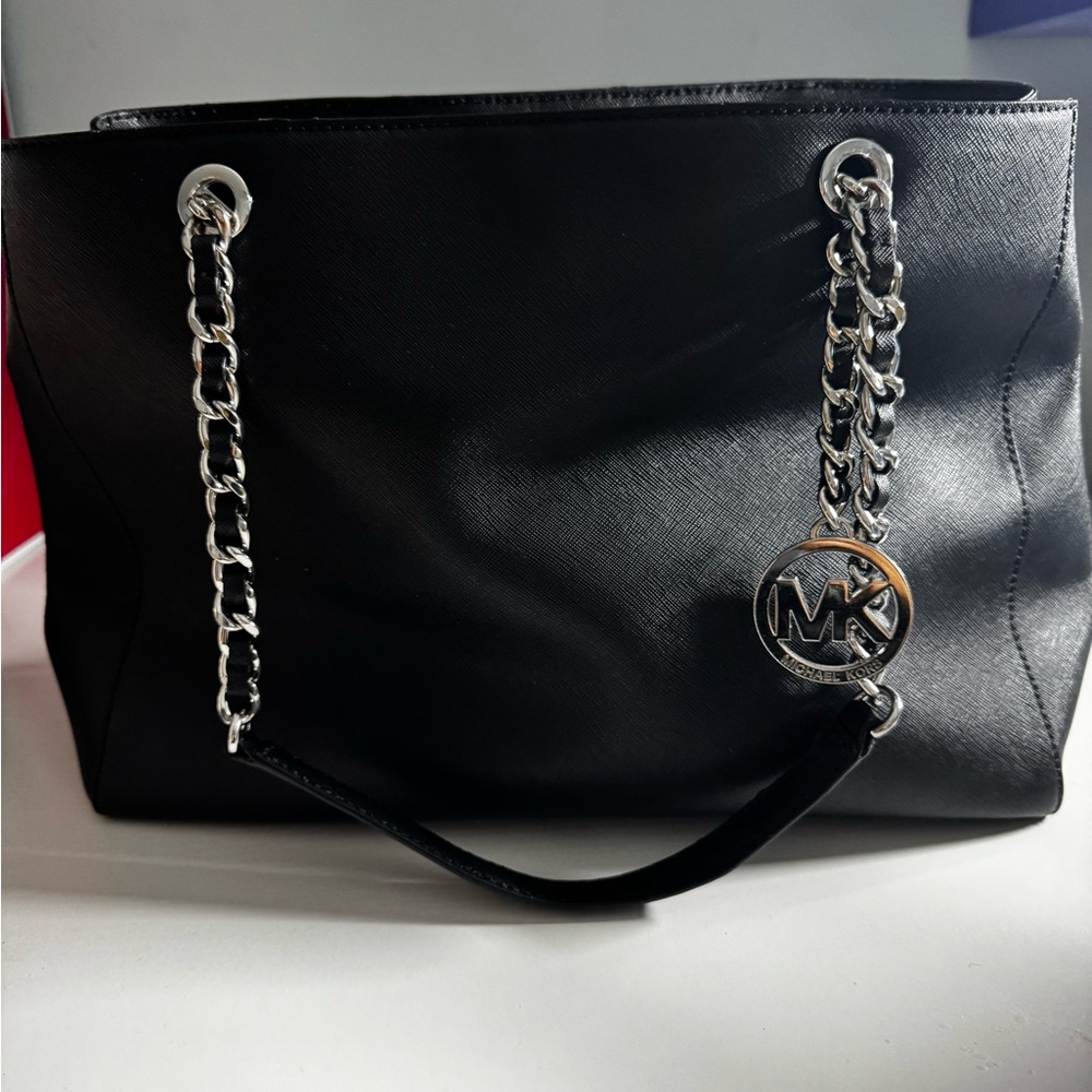 Michael Kors Black Tote with Silver Accents